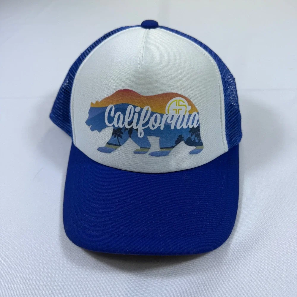 Grom Squad California Republic Bear Sunset Trucker Hat Blue White Snapback Kids